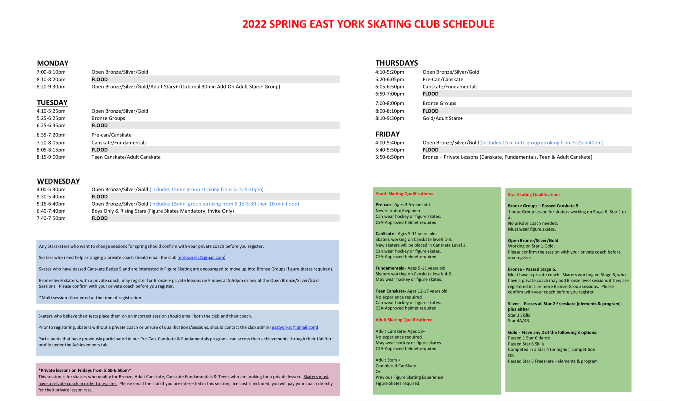 Spring 2022 Schedule Program Registrations EYSC